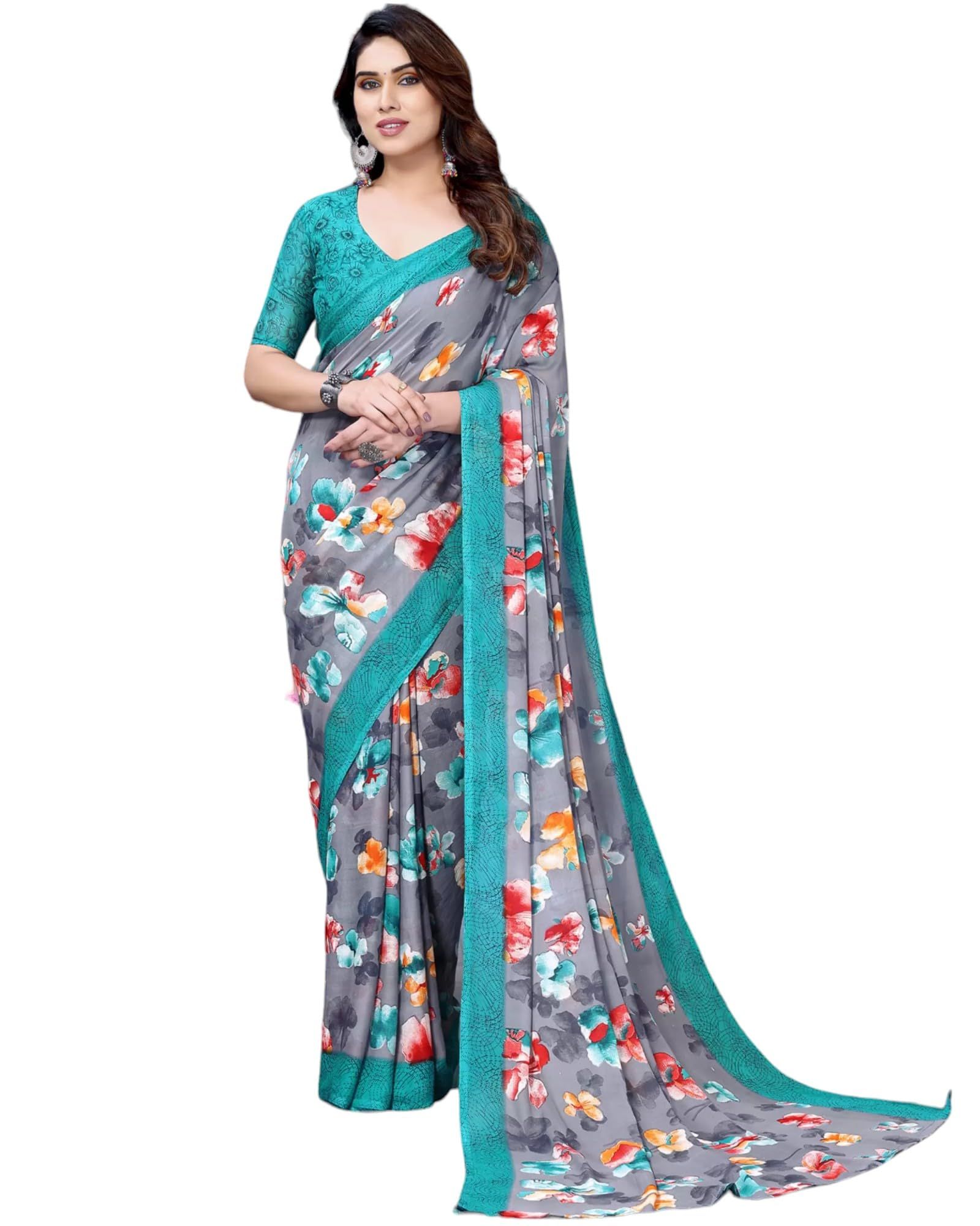 TTH Majestic Women's Bollywood Printed Georgette Saree