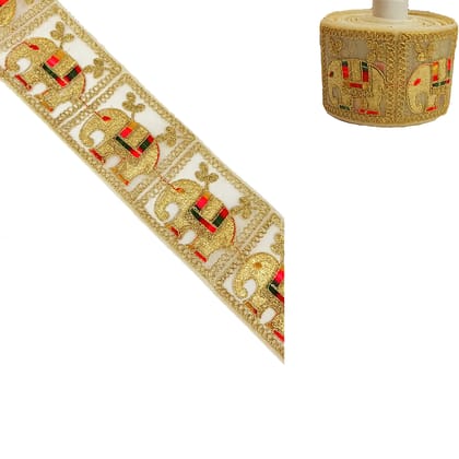 Gold Embroidered Elephant Border Lace - Ethnic Craft Embellishment