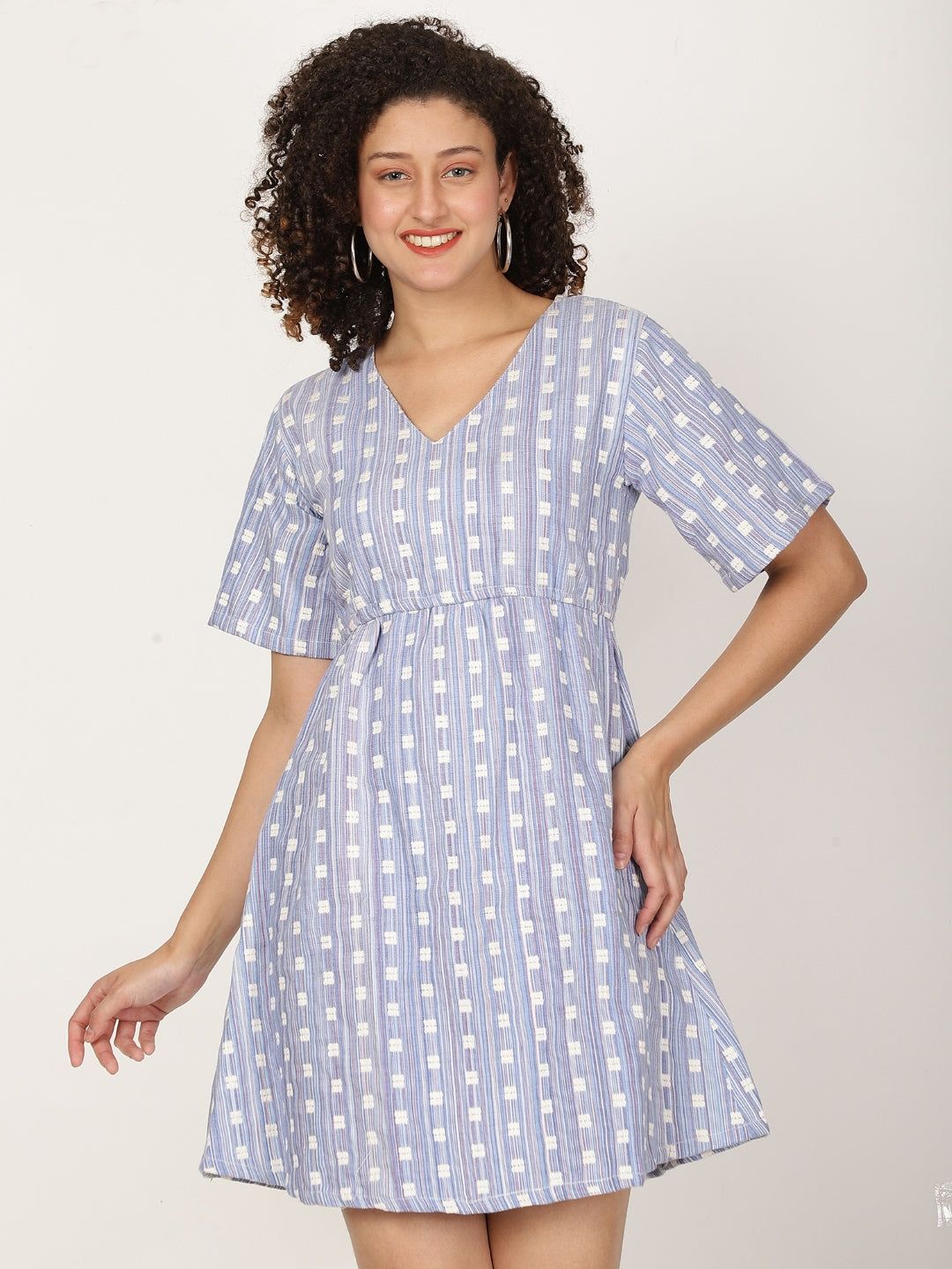 Blue Printed Fit and Flare Dress