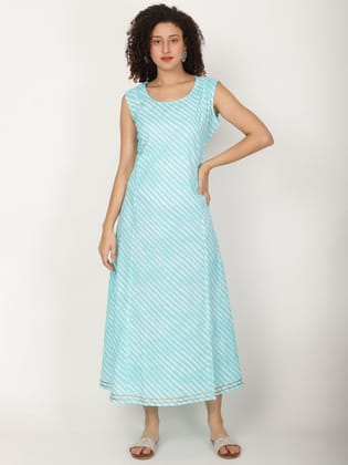 Striped Round Neck Sleeveless Cotton A-line Kurta