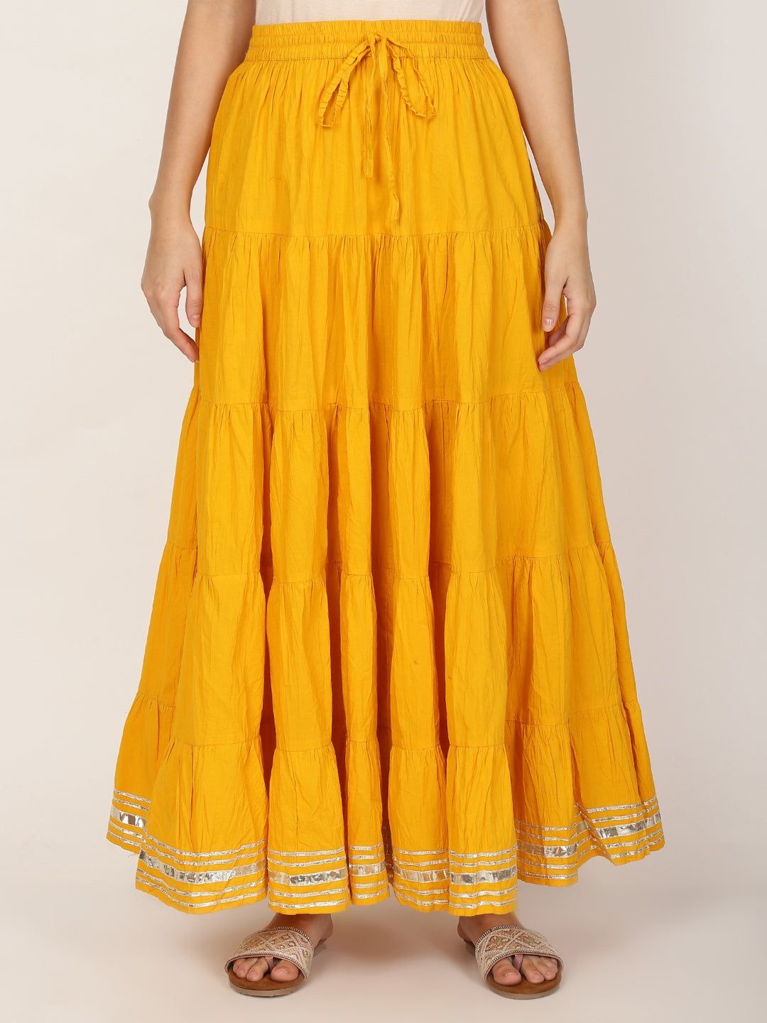 Gotta Patti Detail Pure Cotton Maxi Tiered Skirt