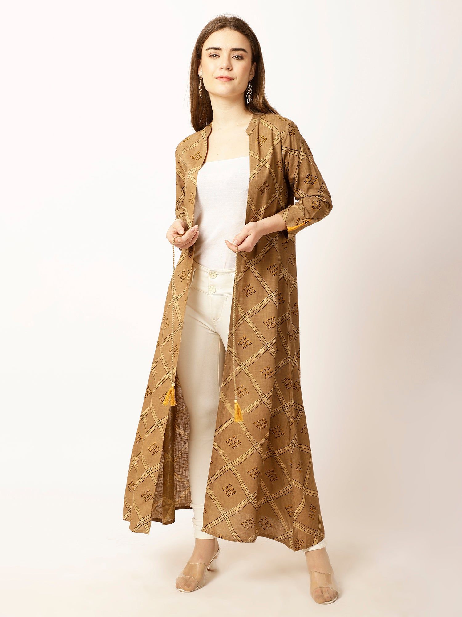 Floral Ethnic Printed Open Front Longline Shrug