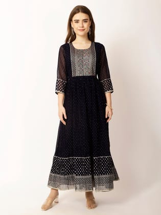 Ethnic Motifs Yoke Design Sequinned A-Line Kurta