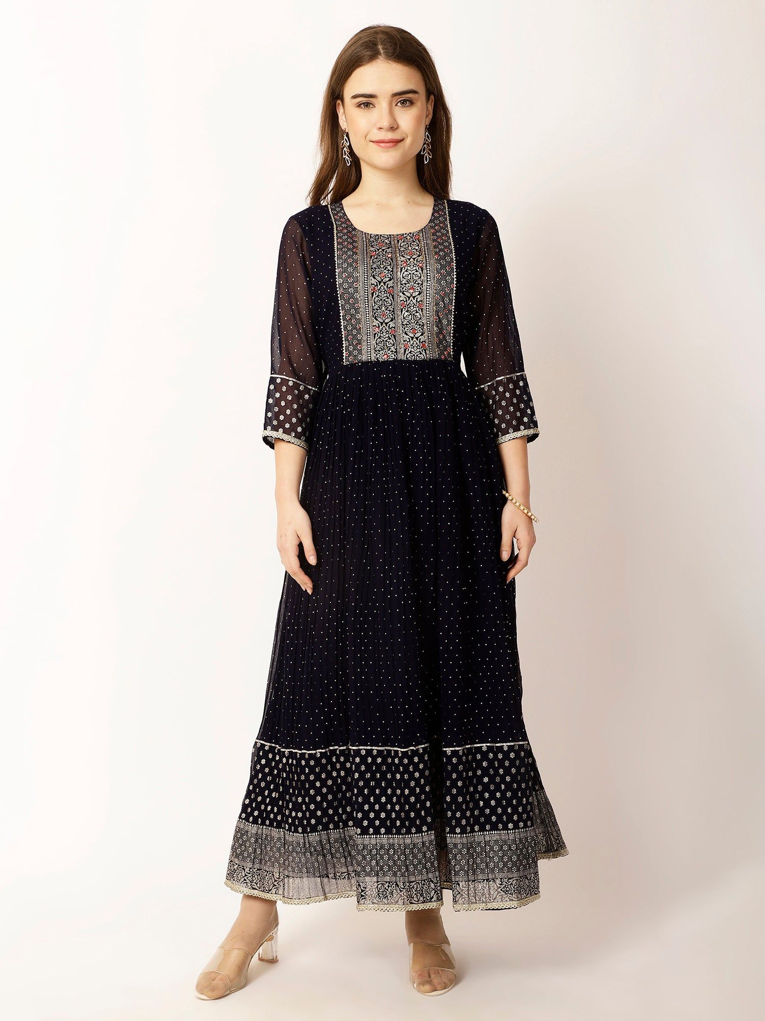 Ethnic Motifs Yoke Design Sequinned A-Line Kurta