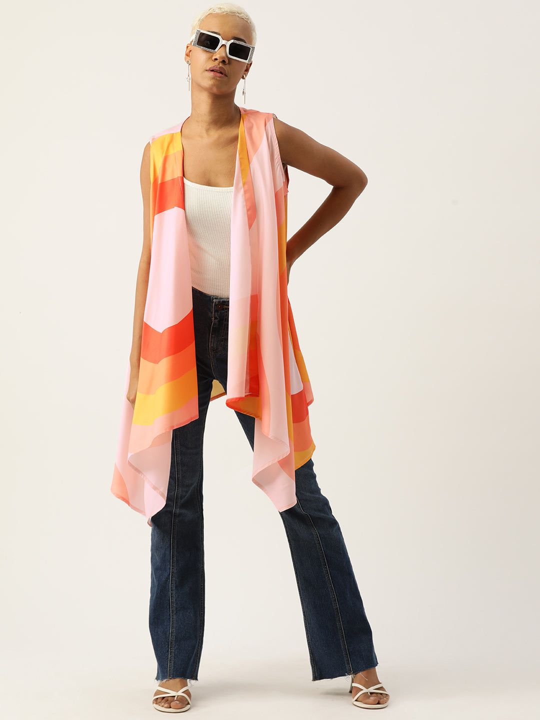 Women Printed Longline Waterfall Shrug