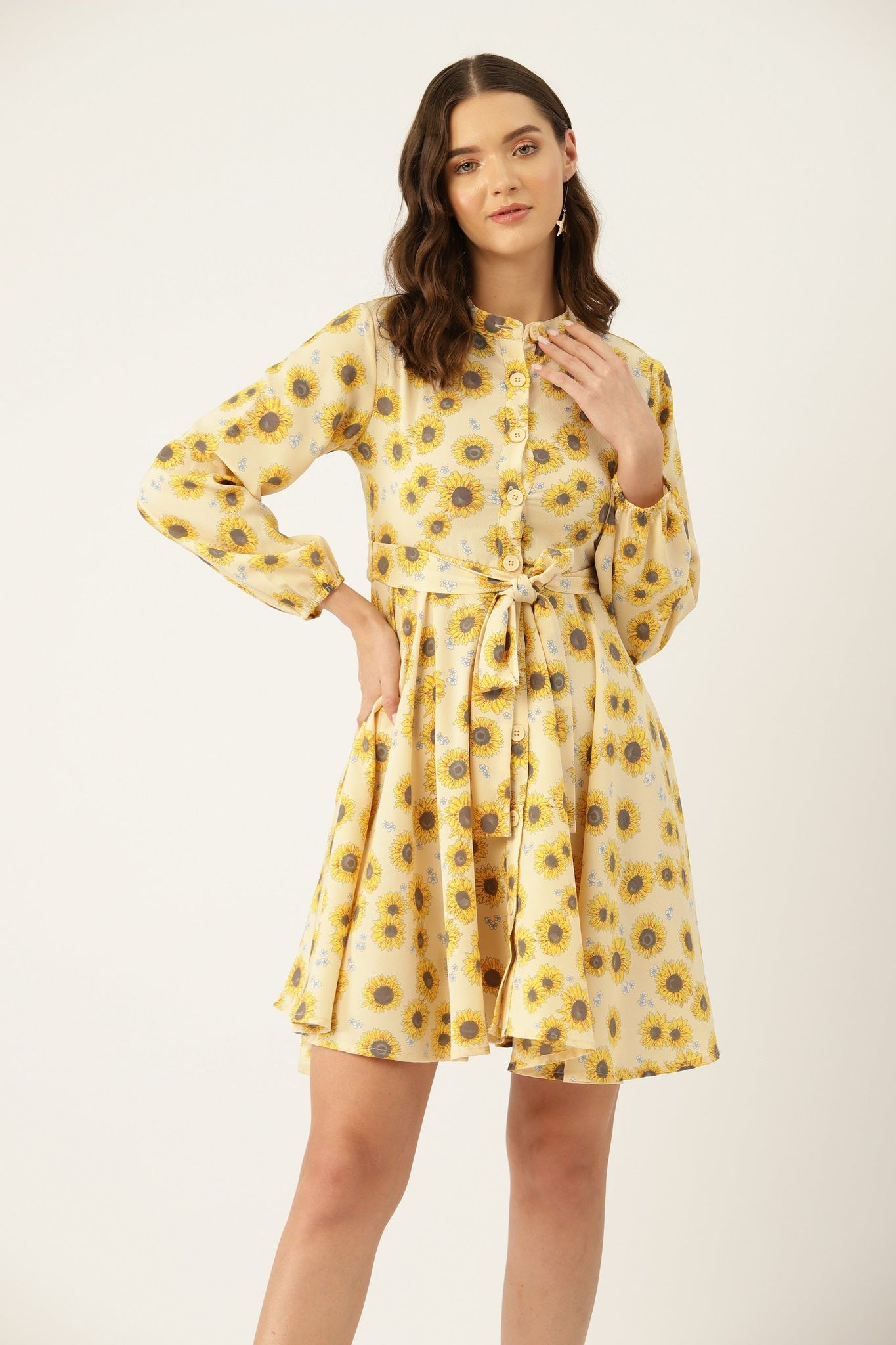 Floral Print Crepe A-Line Dress