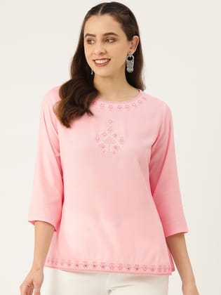Ethnic Motifs Embroidered Kantha Work Pure Cotton Kurti