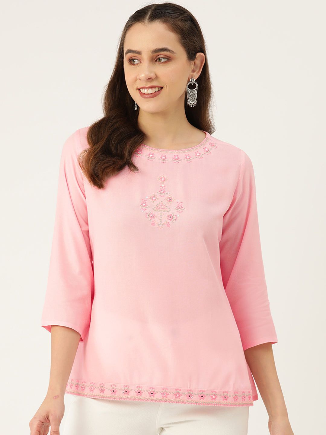 Ethnic Motifs Embroidered Kantha Work Pure Cotton Kurti
