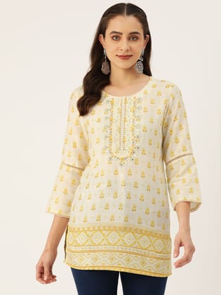 Floral Yoke Design Thread Work Pure Cotton Thread Work Kurti