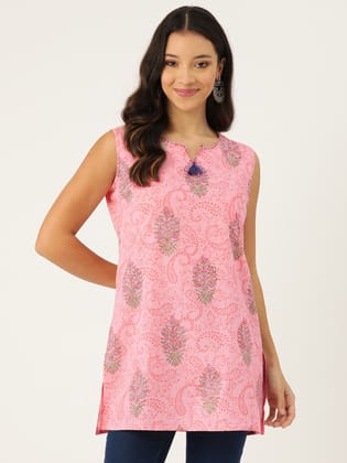 Ethnic Motifs Printed Thread Work Pure Cotton Thread Work Kurti