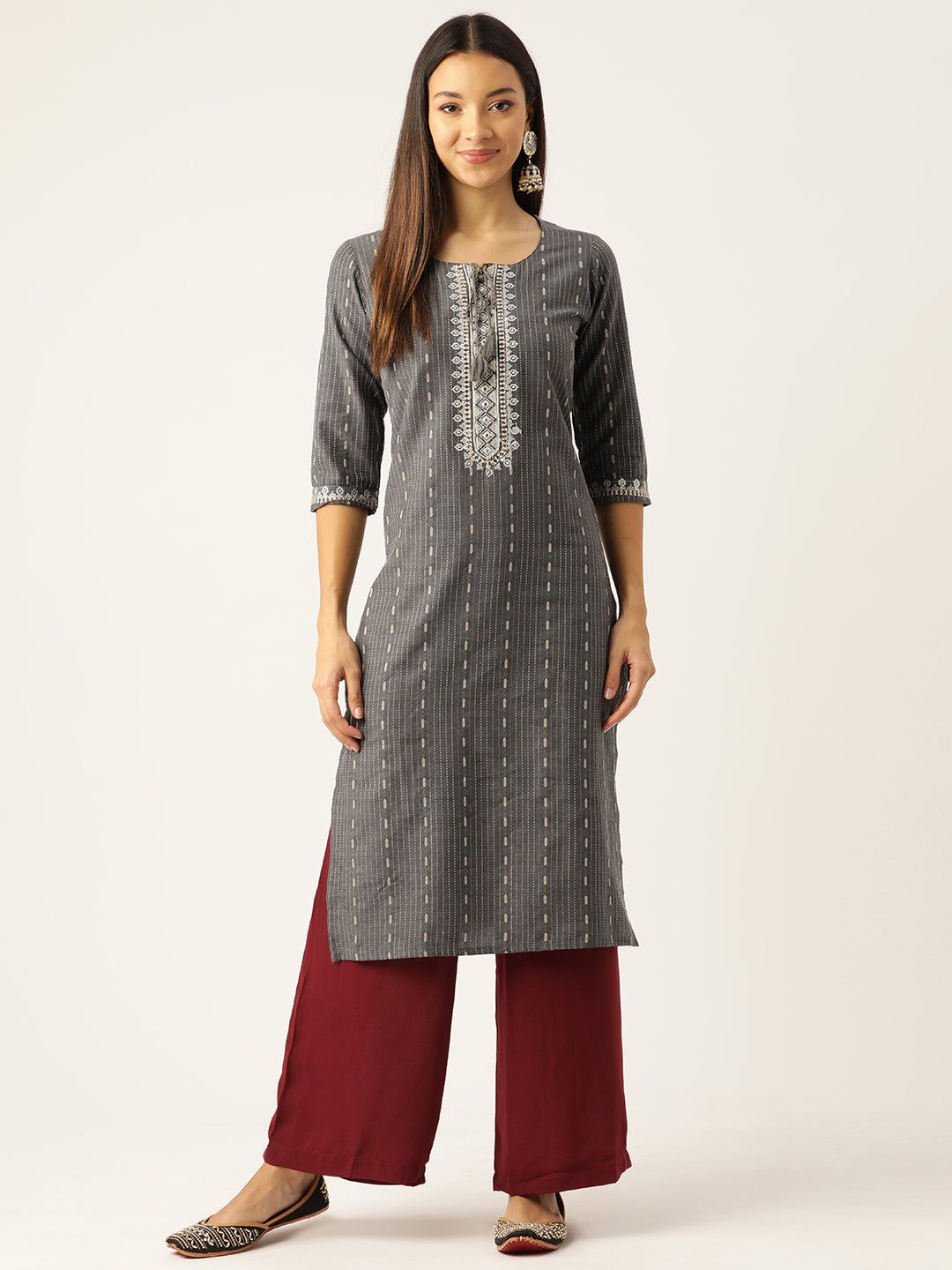 Ethnic Motifs Embroidered Kantha Work Kurta