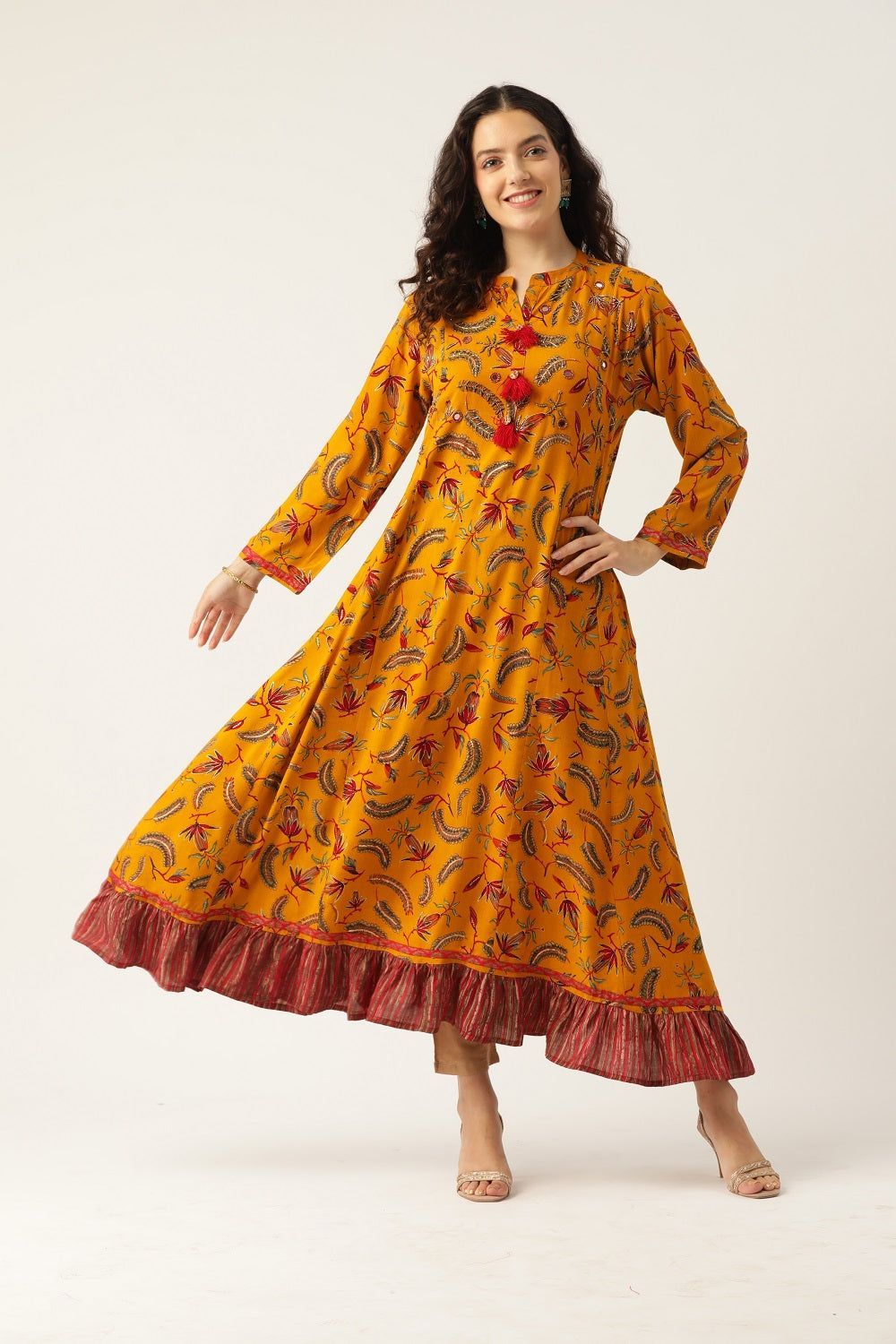 Women Yellow Embellished Anarkali Kurta