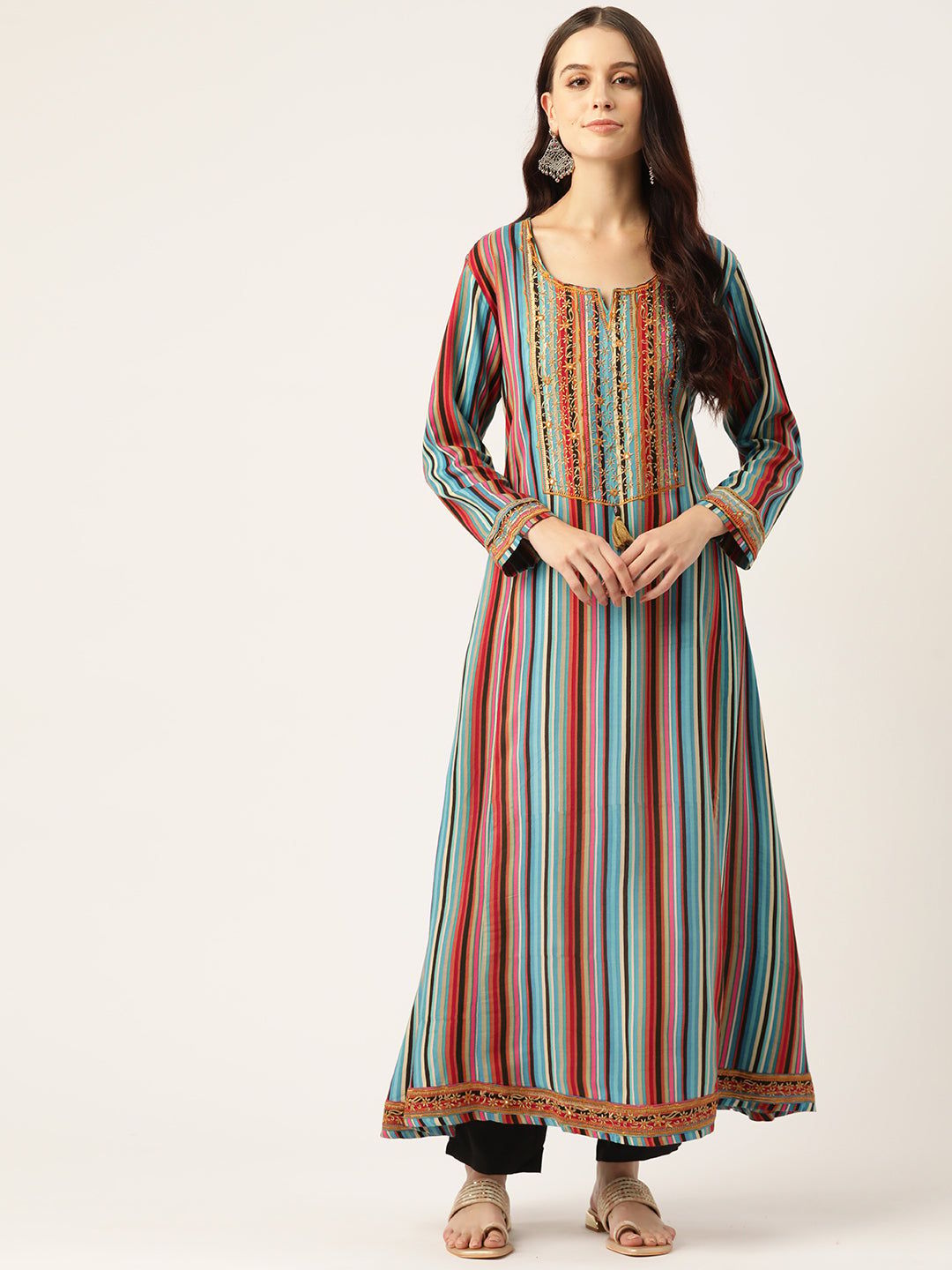 Women Multi-Coloured Yoke Design Anarkali Kurta