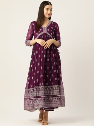 Women Ethnic Motifs Printed Empire Gotta Patti Kurta with Trousers