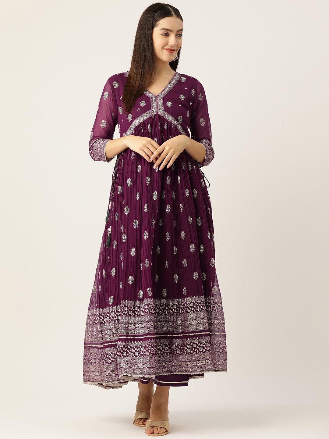Women Ethnic Motifs Printed Empire Gotta Patti Kurta with Trousers