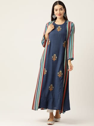 Women Ethnic Motifs Embroidered Thread Work A-Line Kurta with Shrug