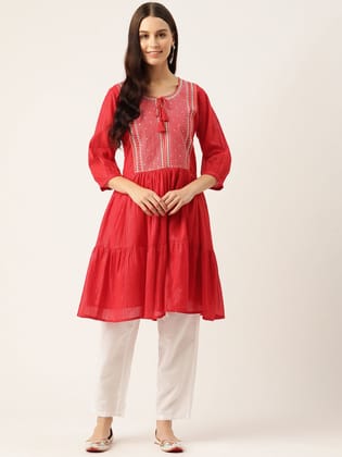 Geometric Embroidered Sequinned Dobby Kurta