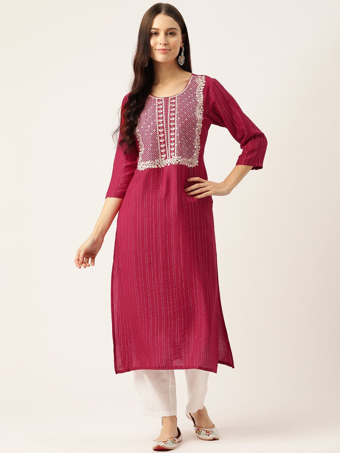 Ethnic Motifs Embroidered Sequinned Kurta