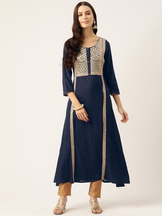 Floral Embroidered Mirror Work Kurta