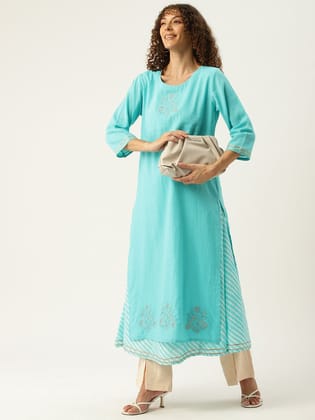 Ethnic Motifs Embroidered Mirror Work Pure Cotton Kurta