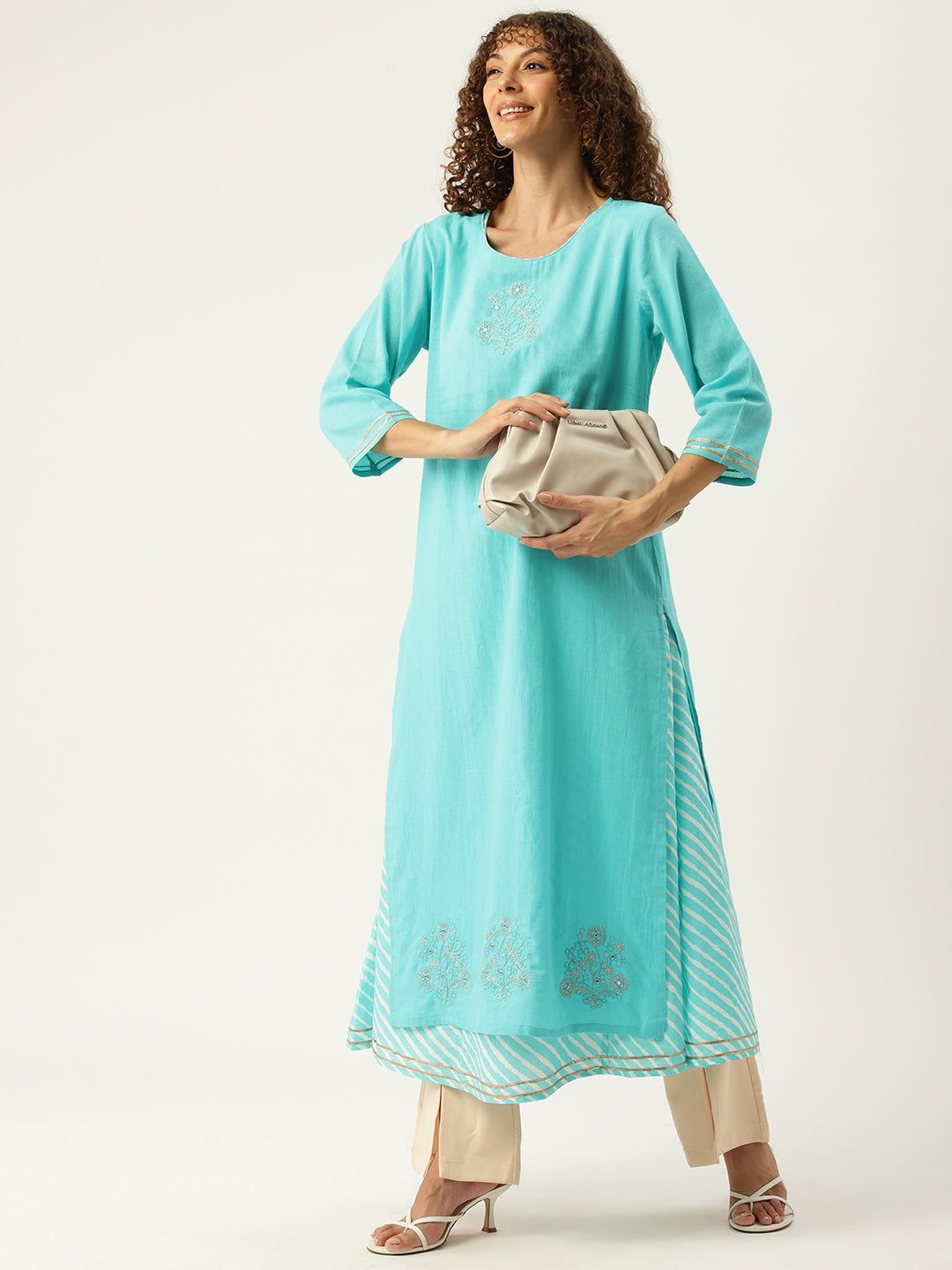 Ethnic Motifs Embroidered Mirror Work Pure Cotton Kurta