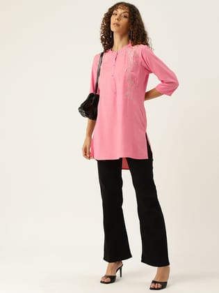 Floral Embroidered Thread Work Pure Cotton Kurti