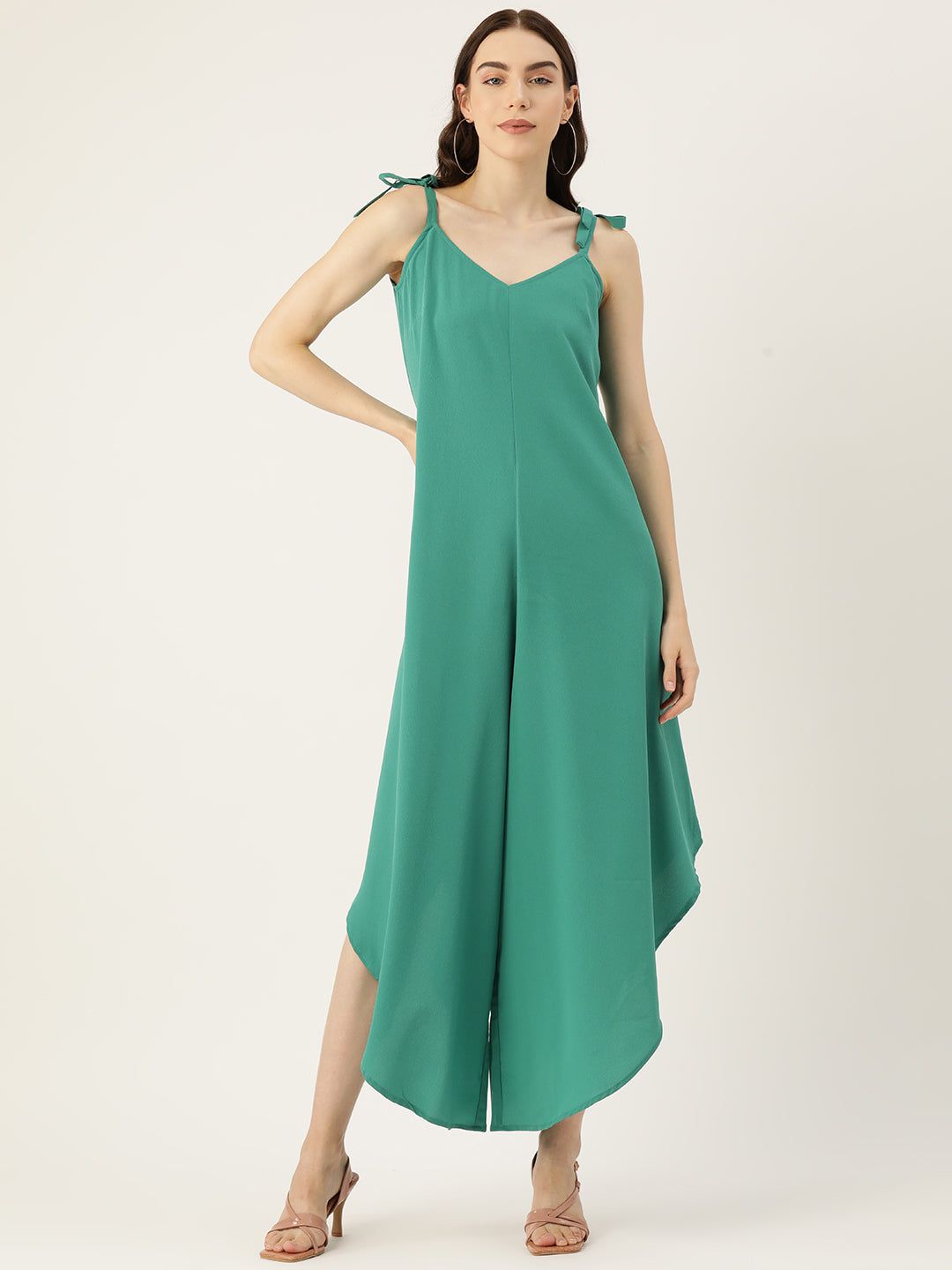 Green Solid Basic Jumpsuit