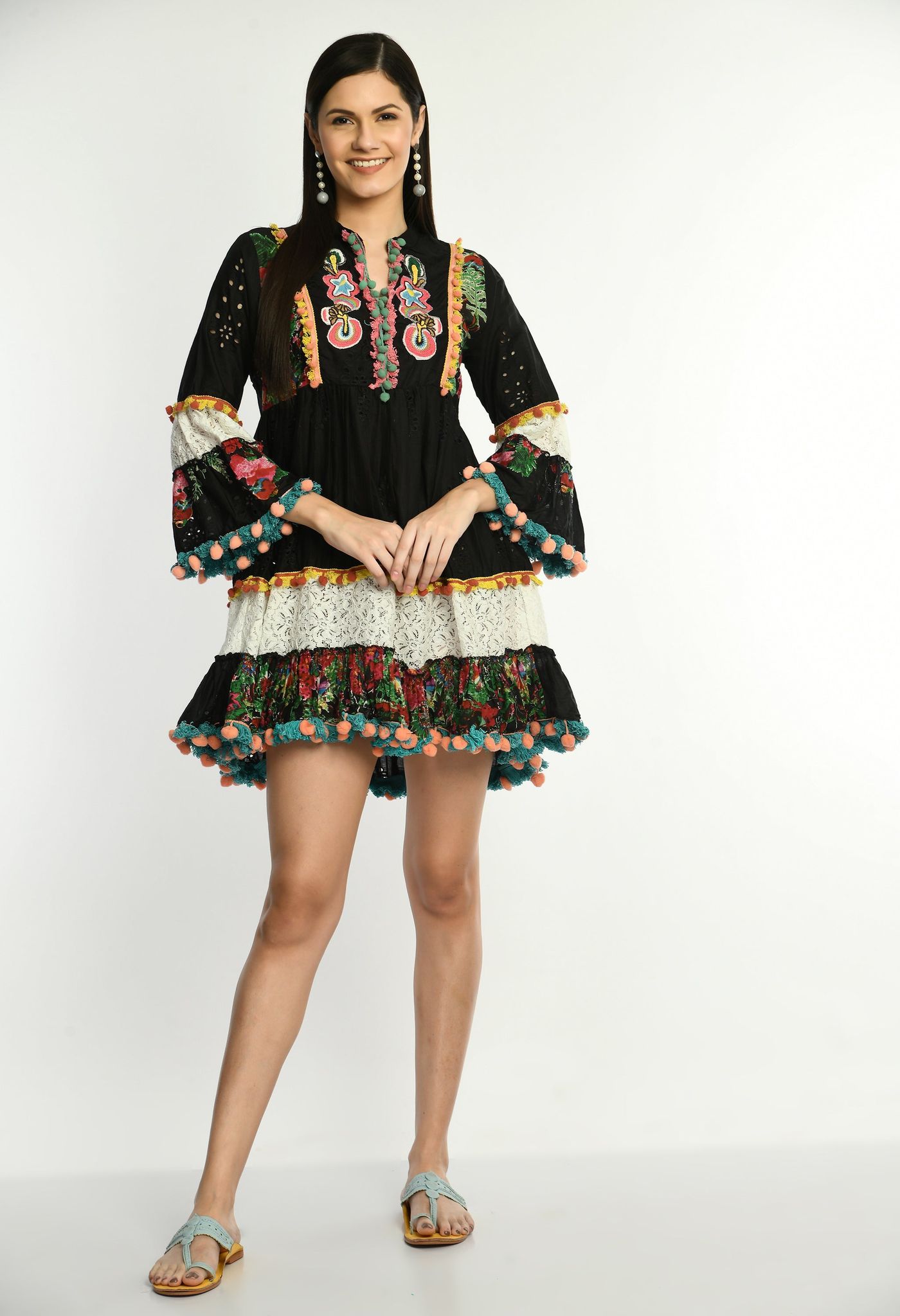 Black Boho Embroidered Cutwork Dress