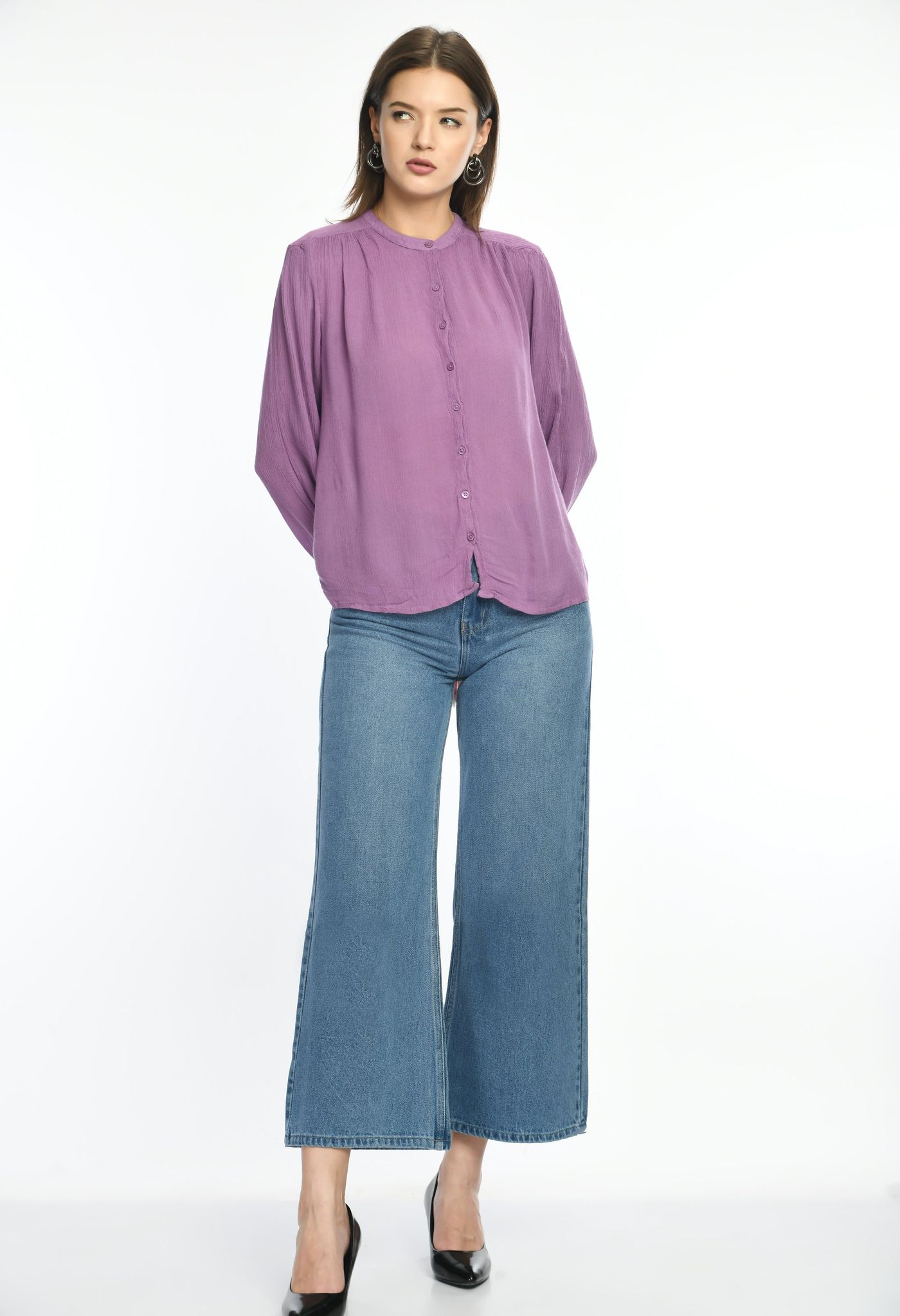 Purple Viscose Button Down Top