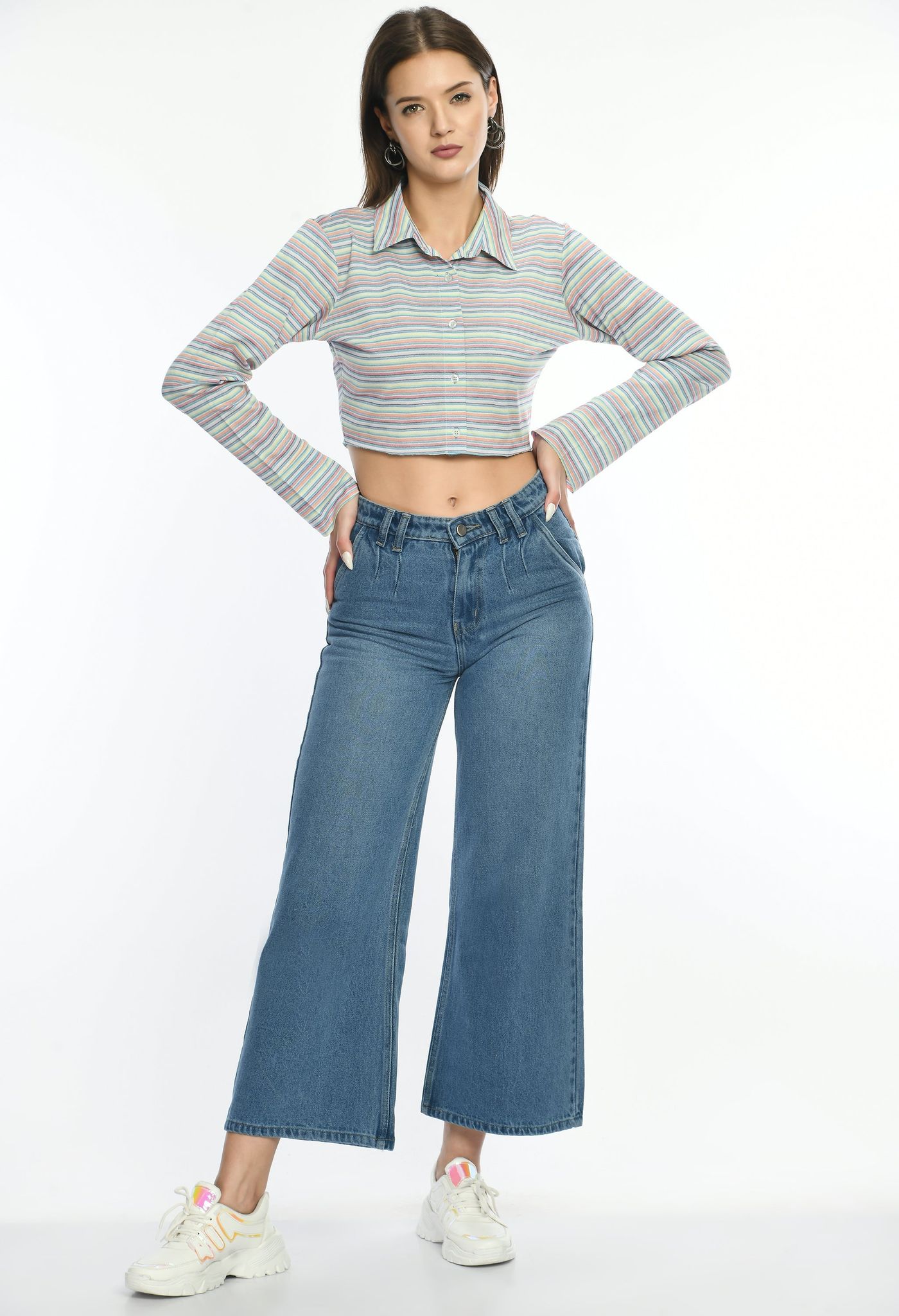 Cropped Pique Striper Shirt