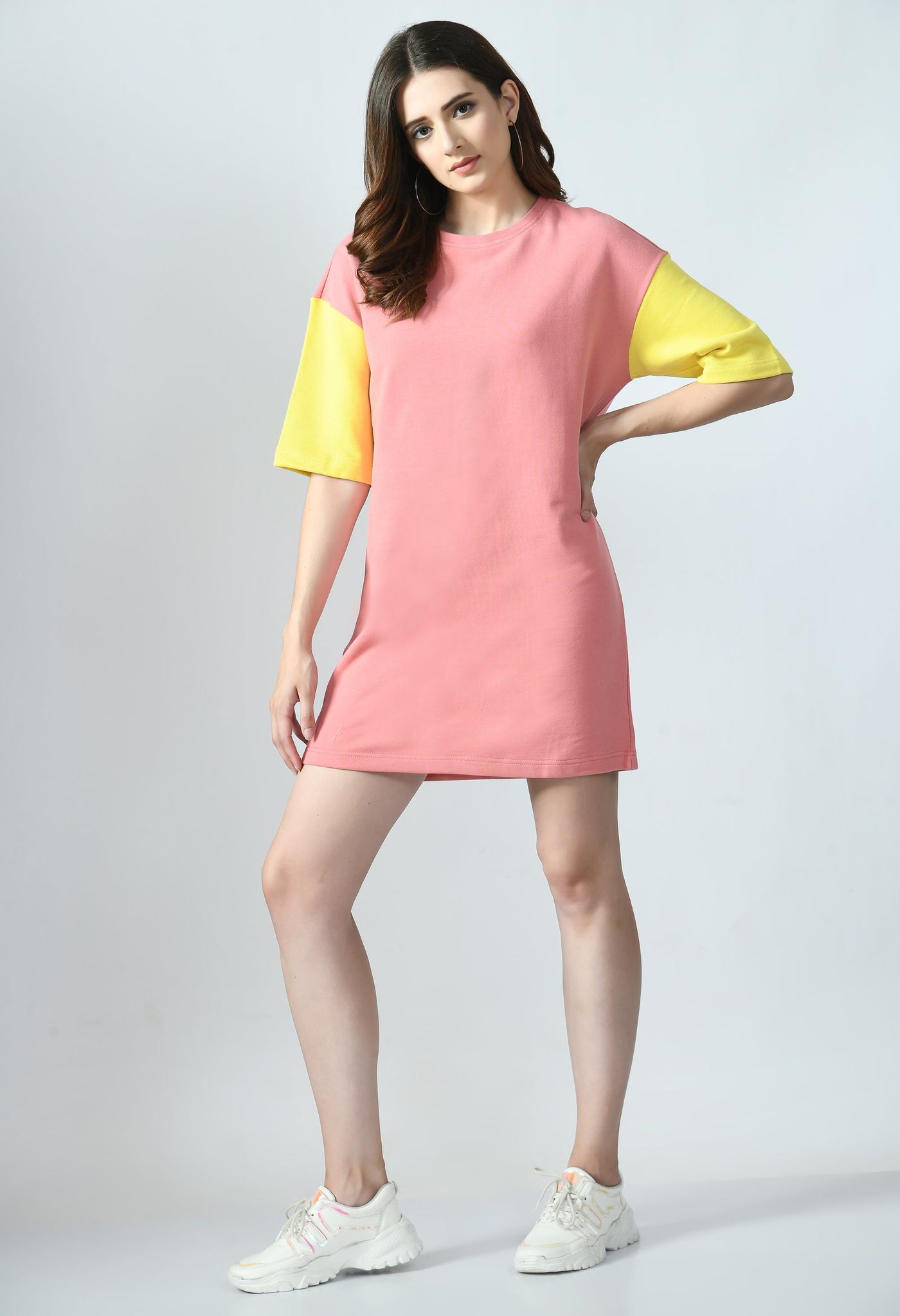 T-shirt Dress With Color-Blocked Sleeves