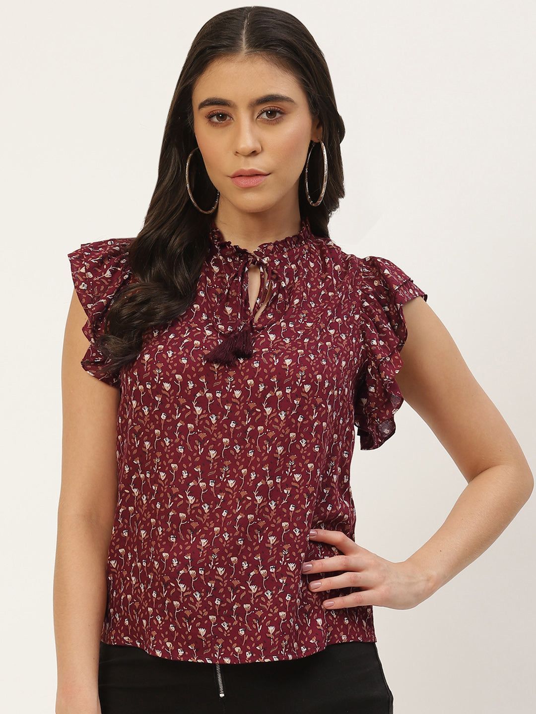Multicoloured Print Tie-Up Neck Top