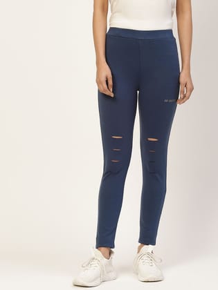 Women Blue Solid Ankle Length Skinny Fit Jeggings