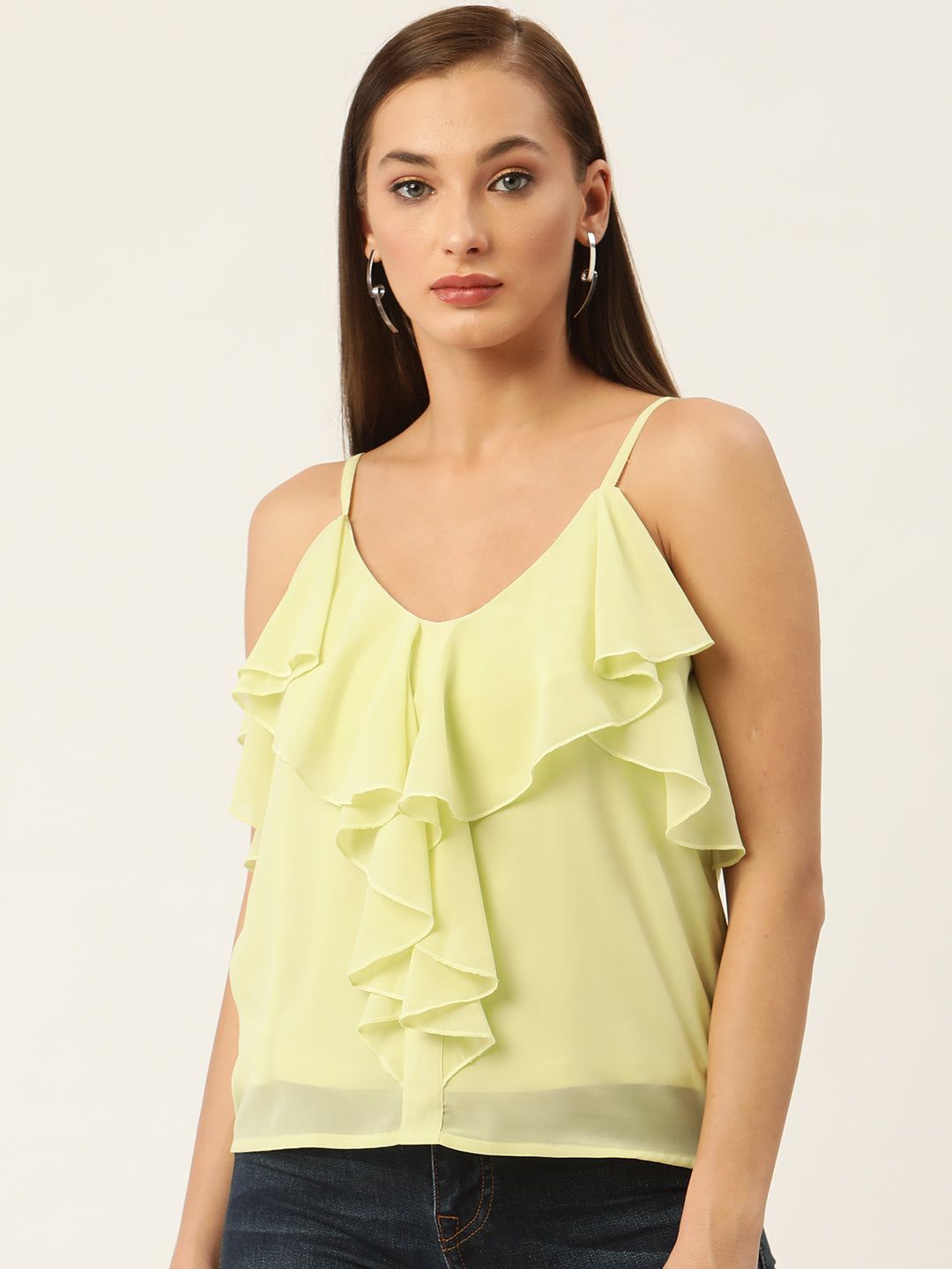 Lime Green Ruffles Georgette Top