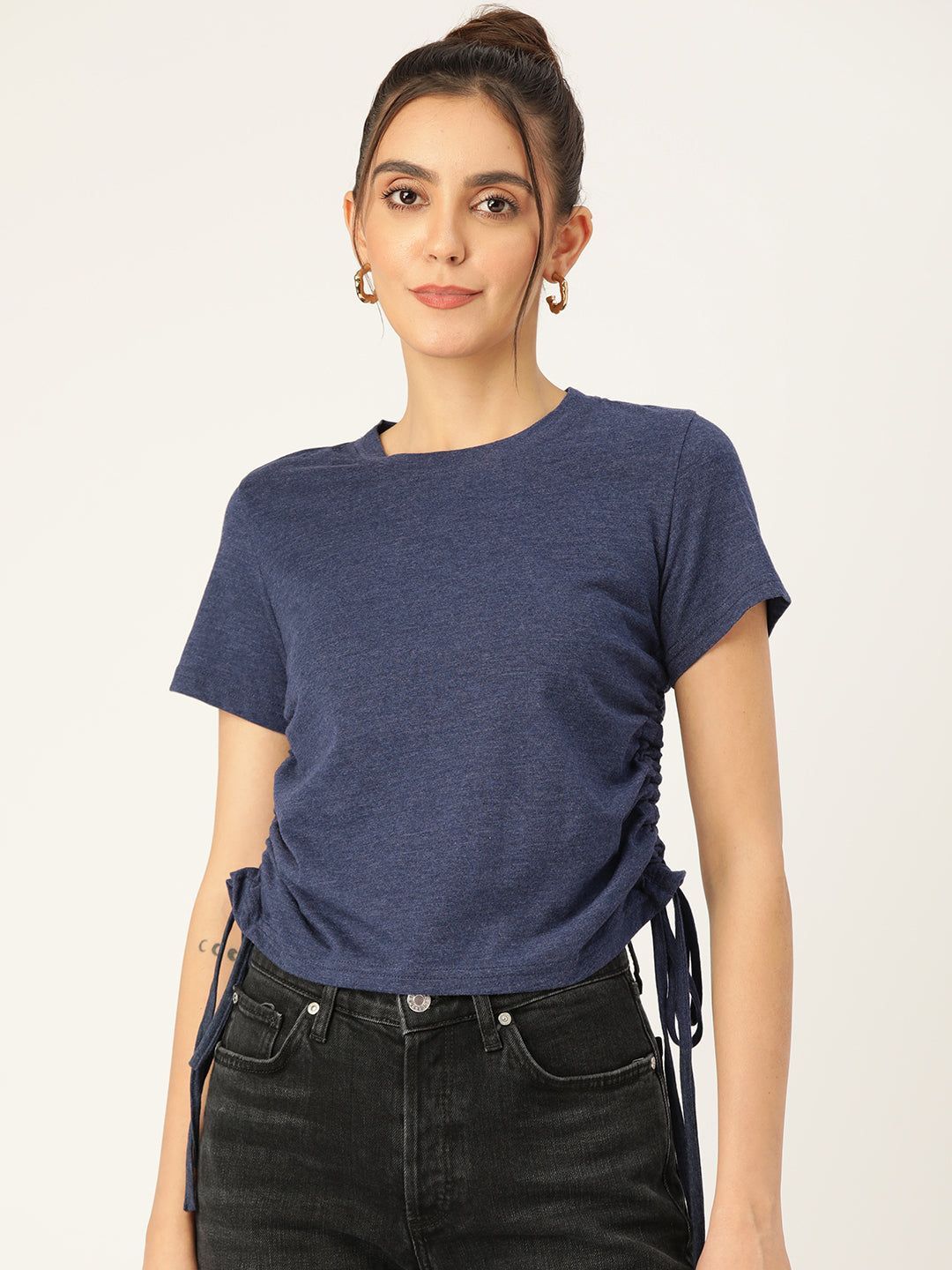 Navy Blue Solid Knot Detail Top