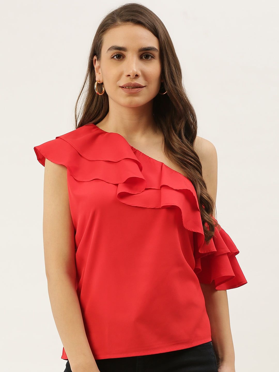 Women Red One Shoulder Top
