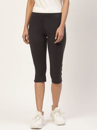 Women Charcoal Grey Solid Three-Fourth Length Skinny Fit Jeggings