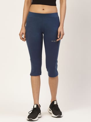 Women Blue Solid Three-Fourth Length Skinny Fit Jeggings