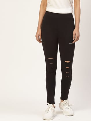 Women Black Solid Ankle Length Skinny Fit Jeggings