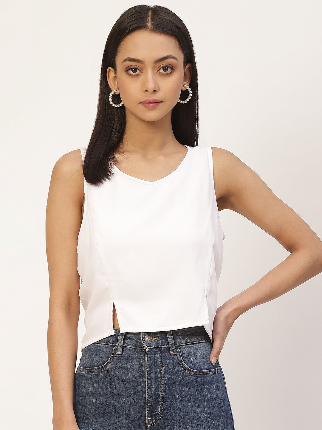 White Crepe Crop Top