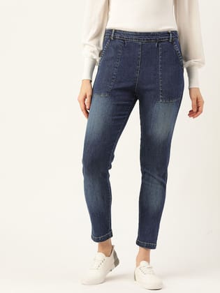 Women Navy Blue Comfort Fit High-Rise Light Fade Stretchable Jeans