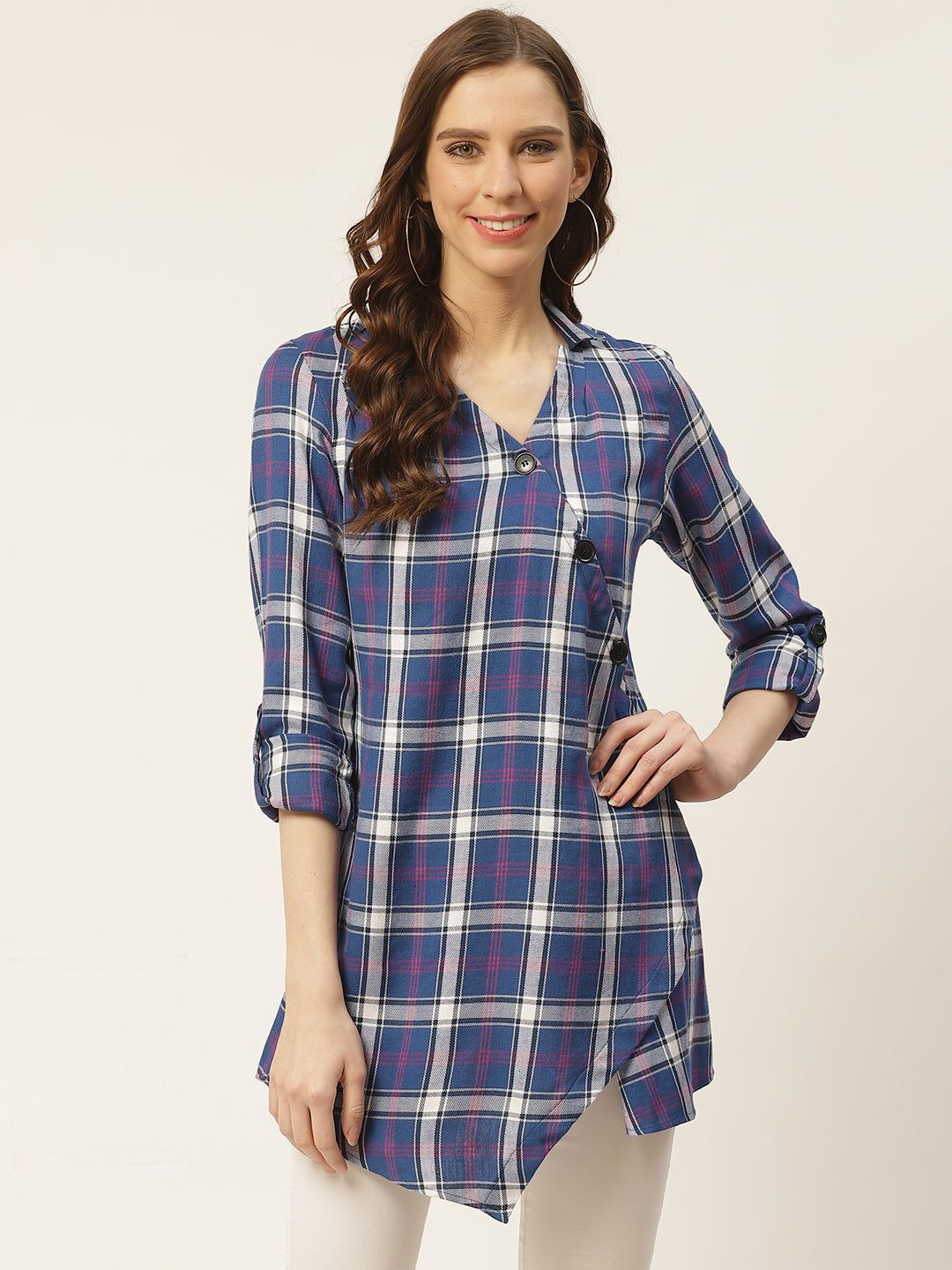 Women Blue & White Checked Top