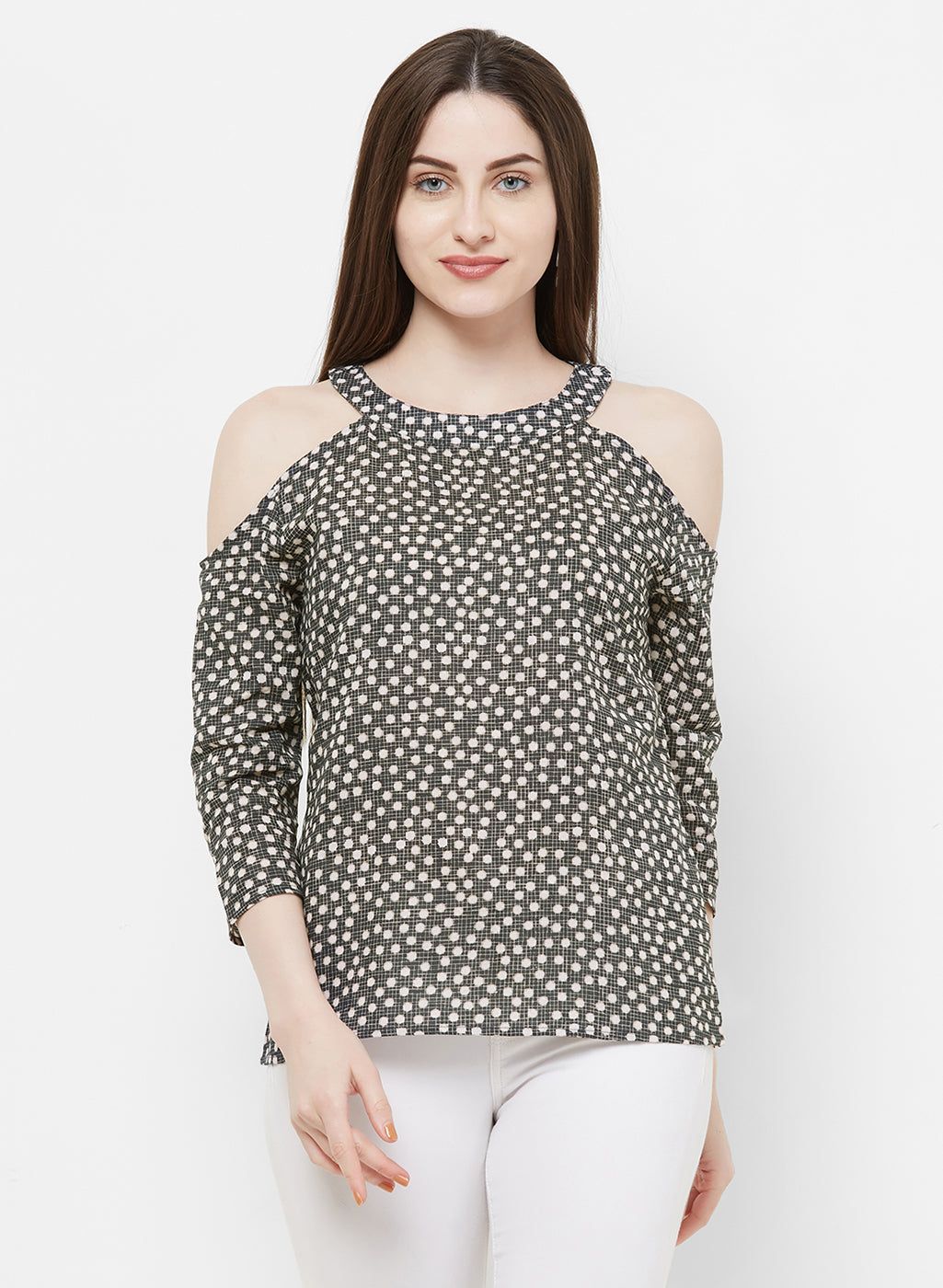 Rue Collection Cold Shoulder Printed Top