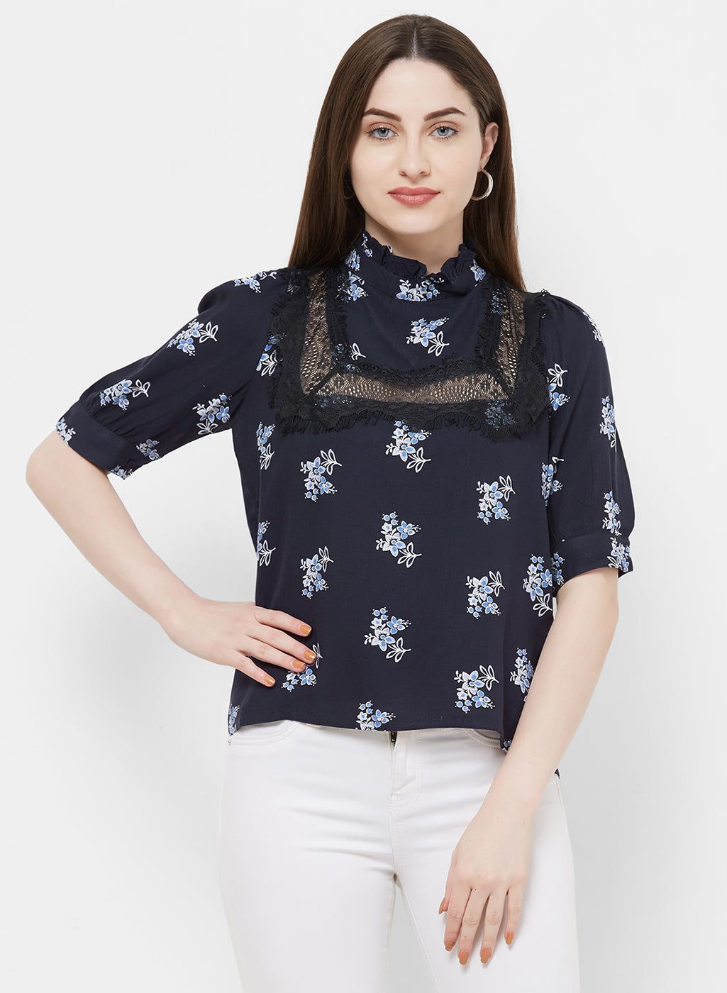 Rue Collection Lace Panel Floral Top