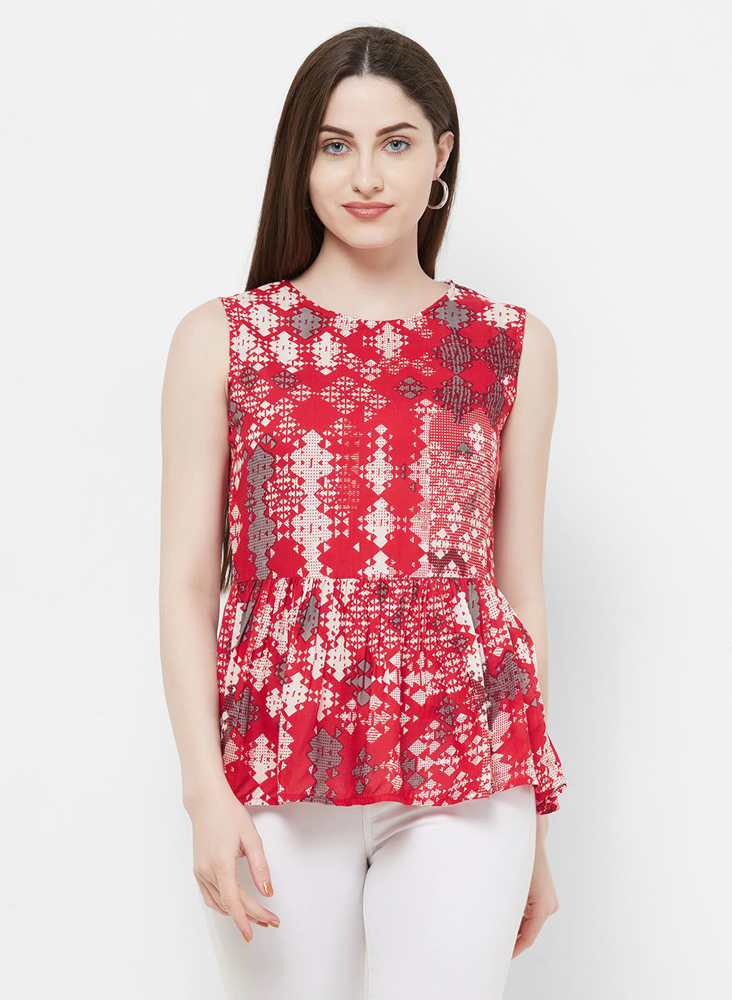 Round Neck Printed A-Line Top