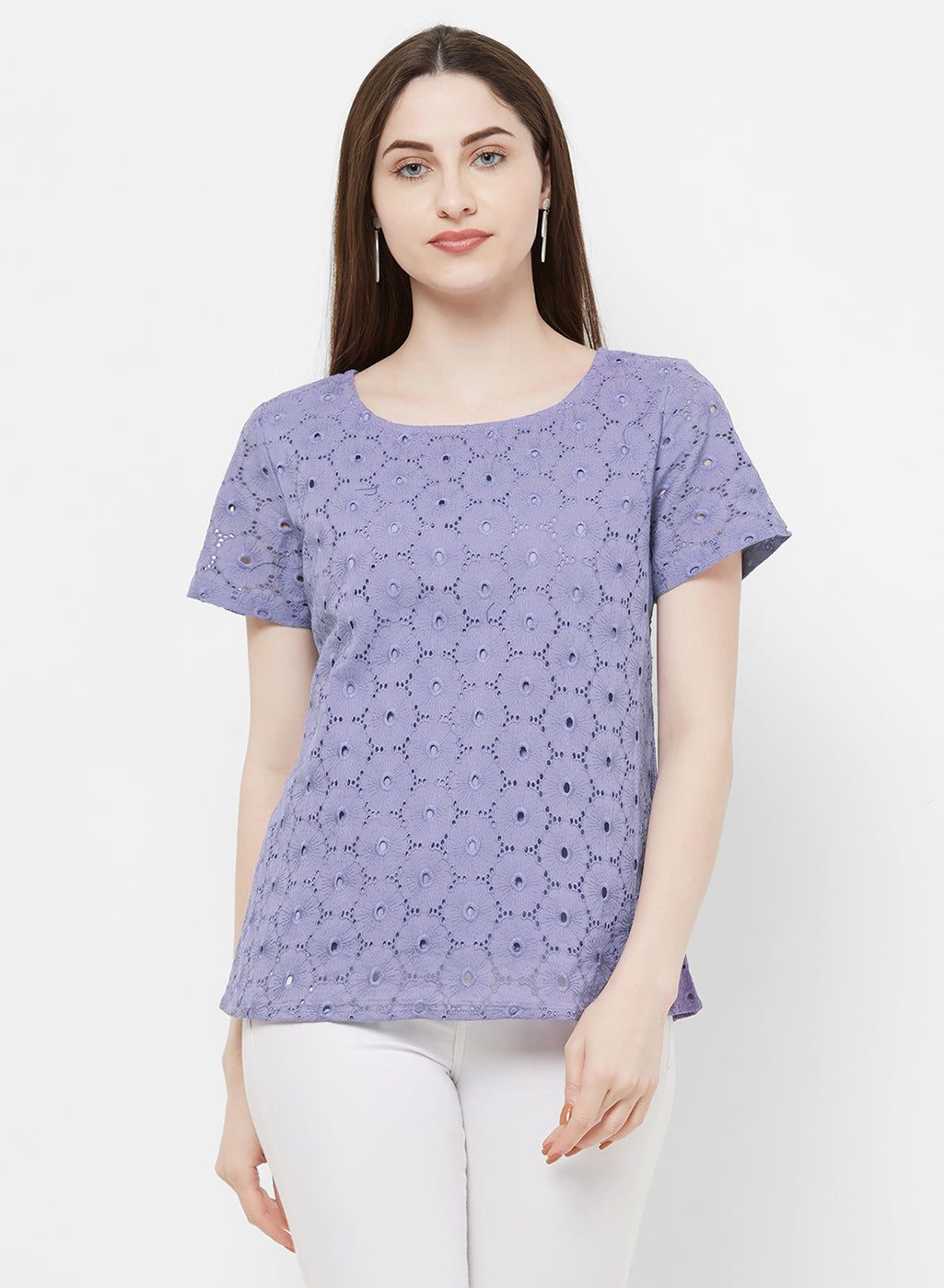 Rue Collection Round Neck Laced Top