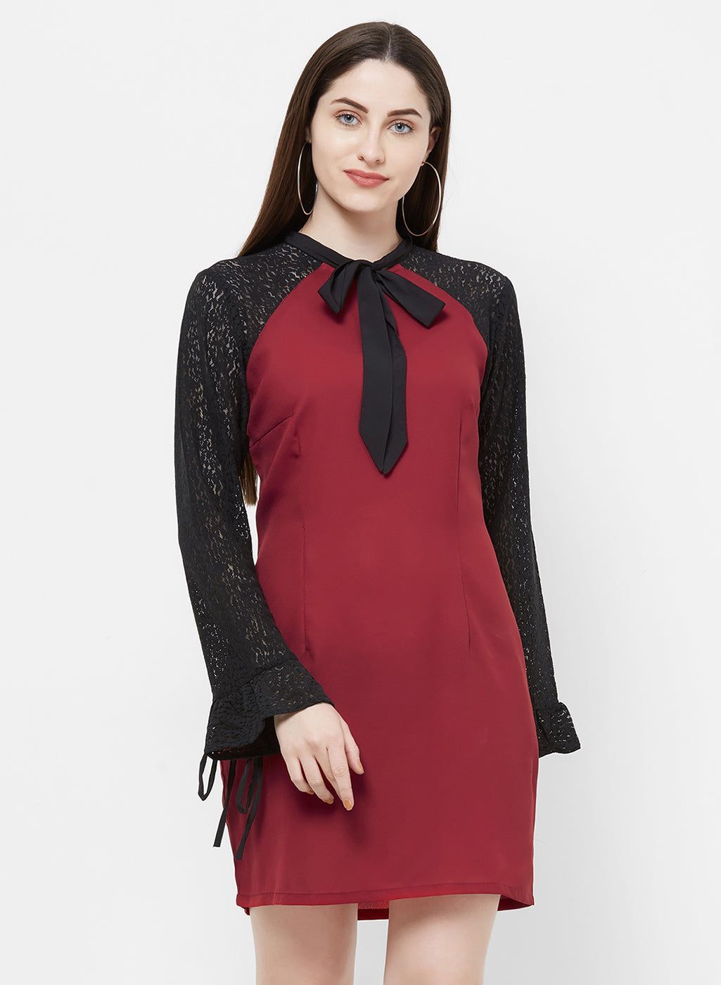 Rue Collection Tie Up Neck Lace Panel Sheath Dress