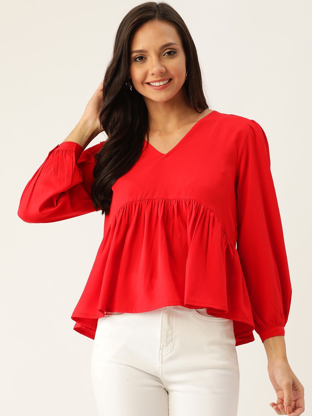 Women Red Solid A-Line Top