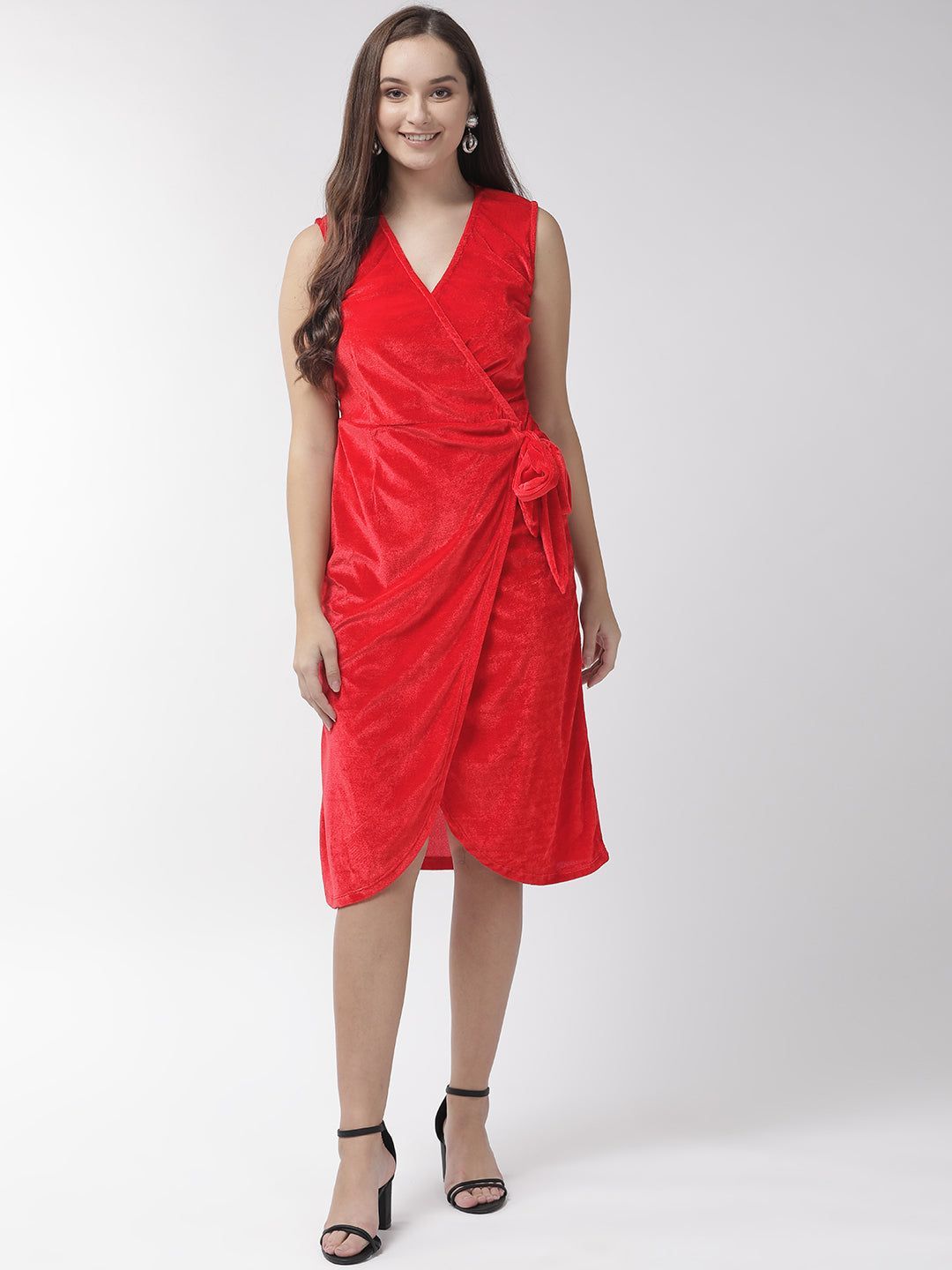 Women Red Solid Wrap Dress