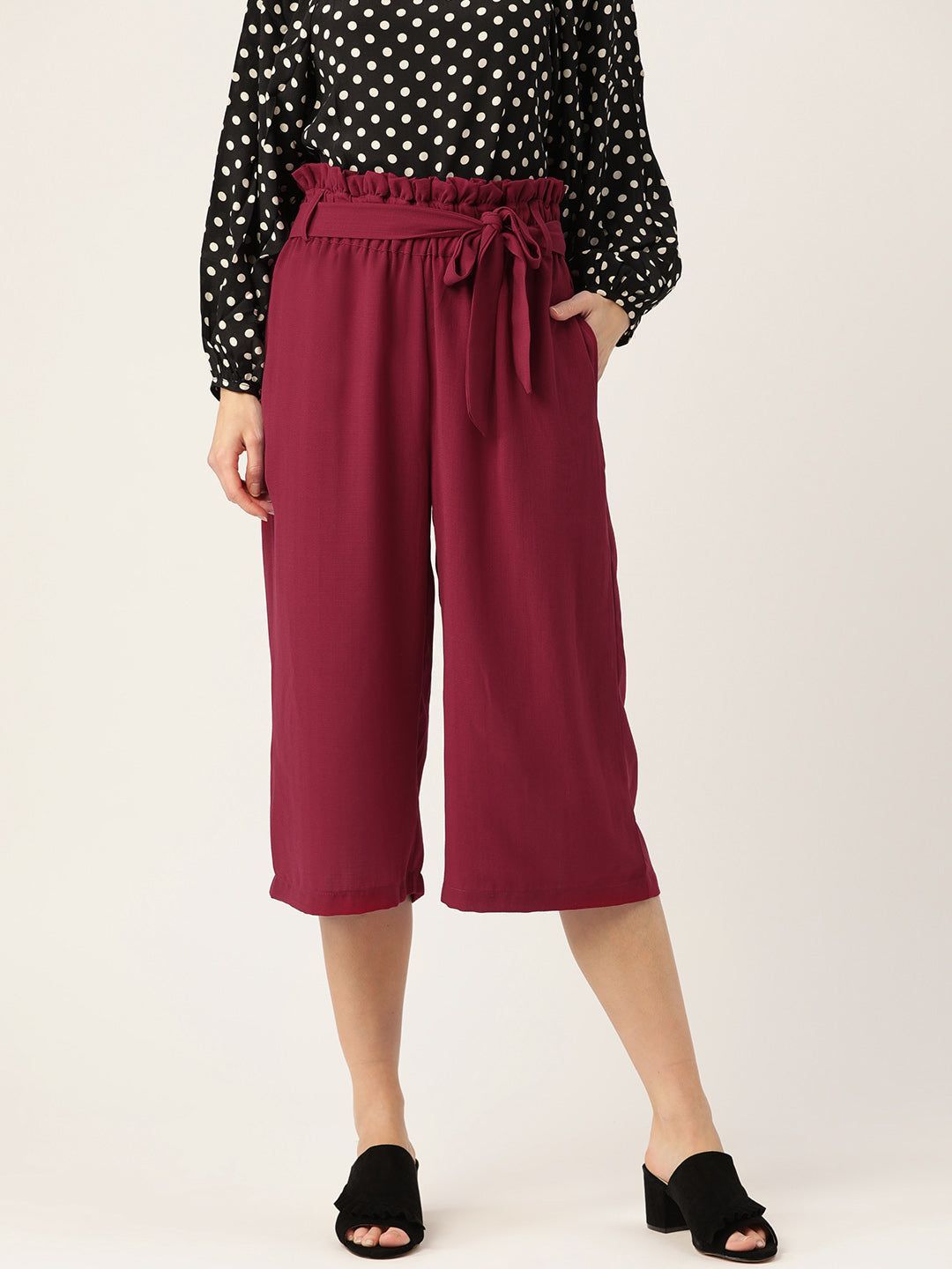 Women Maroon Straight Fit Solid Culottes